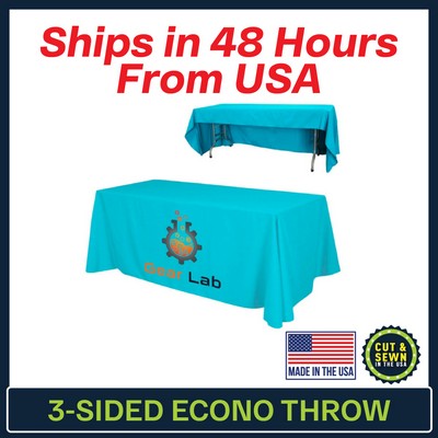8' x 30"T x 29"H - 3 Sided Hemmed Economy Table Throws - Dye Sublimation - Made in the USA