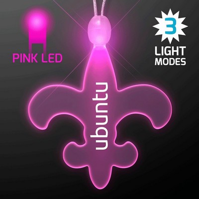 Light Up Fleur de Lis Acrylic Necklace with Pink LED - PRINTED