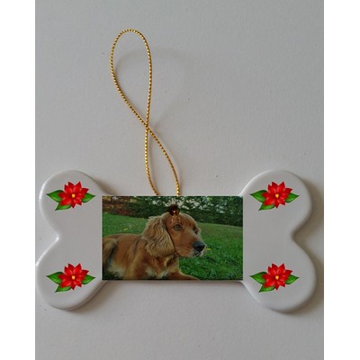 4'' Porcelain Dog Bone Christmas Ornament w/Gold String