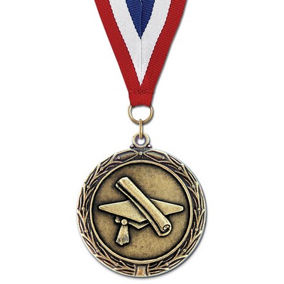 Graduation LX Medal w/Red/White/Blue or Year Grosgrain Neck Ribbon (2¼")