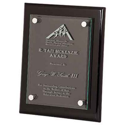 8" x 10" Black Piano Finish Floating Glass Plaque Award