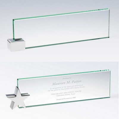 Jade Glass Name Plate with Chrome Star Corner Holder (10"x3")