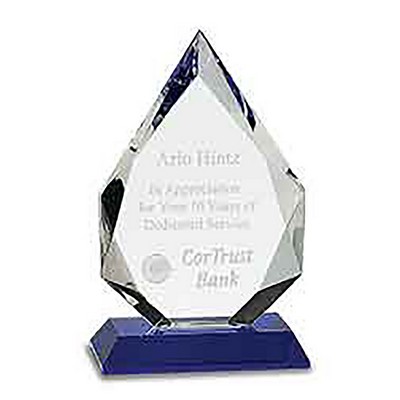 8" Diamond Crystal Award On Blue Pedestal Base