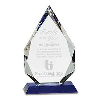 10" Diamond Crystal Award On Blue Pedestal Base