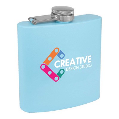 6 Oz. Matte Light Blue Powder Coated Stainless Steel Flask