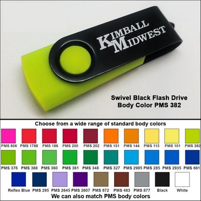 256 MB Swivel Black/Light Green Flash Drive PMS 382