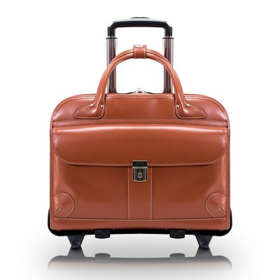 LAKEWOOD | 15" Brown Leather Detachable-Wheeled Laptop Case | McKleinUSA
