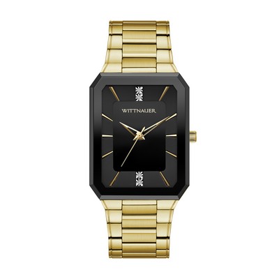 Wittnauer Men's Gold-tone Watch with Black Dial and Diamonds