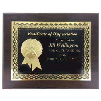 Special Thanks Appreciation Plaque w/2" Etched Enamel Medallion (8" x 10")