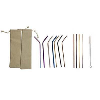 3PS Stainless Steel Straws Set w/Linen Bag