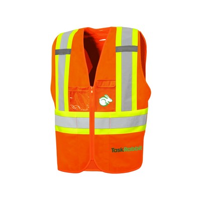 Orange Solid Front/Mesh Back Traffic Vest w/Zipper, 4" Tape, & 8 Pockets