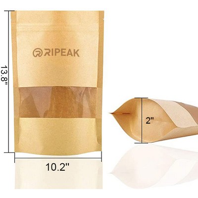 10.2 x 13.8" Kraft Bag with Window Stand Up Ziplock Seal Paper Bag Resealable Food Storage Pouch