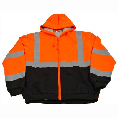 16 Oz. Thermal Lined Orange/Black Two Tone Hooded Zip-Up Sweater