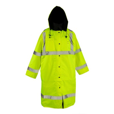 Ansi Class 3 Lime/Black Reversible Waterproof 48" Long Rain Coat