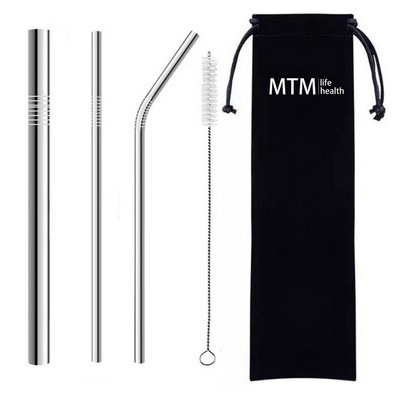 Stainless steel reusable straw set