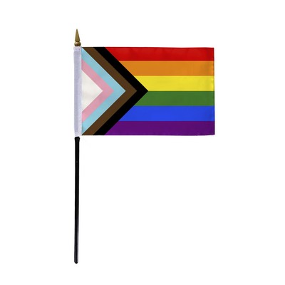 4''X6" 1ply ePoly Progressive Pride Stick Flag (Printed)