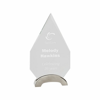 8 1/2" Clear Diamond Platinum Glass Award w/ Arch Metal Base