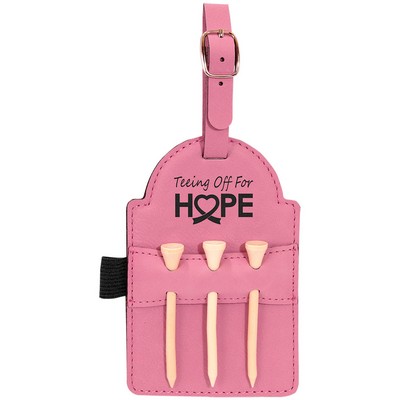 5" x 3 1/4" Pink Leatherette Golf Bag Tag with 3 Wooden Tees