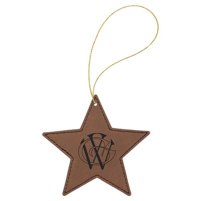 Dark Brown Leatherette Star Ornament with Gold String