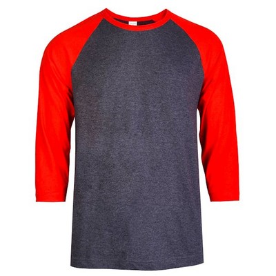 Men's 3/4 Sleeve Baseball T-Shirt - Medium, Red/Charcoal (Case of 20)