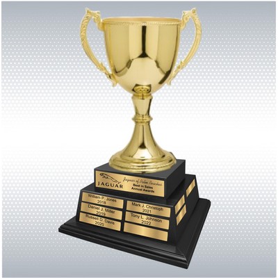 19 1/2" Gold Zinc Cup Perpetual Trophy w/ Header Plate and 24 Name Plates