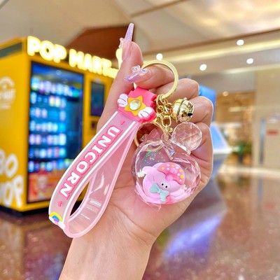 Pink Heart Perfume Bottle Keychain with doughnut