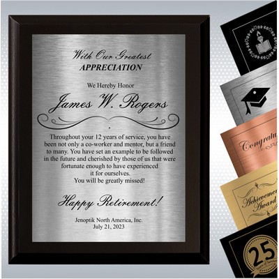 Black Matte Finish Wood Plaque Personalized Retirement Gift Award (9" x 12")