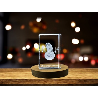 Charming Christmas Snowman 3D Engraved Crystal Award w/LED Base