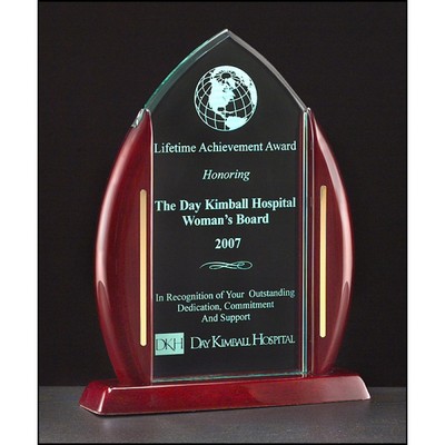 Flame Acrylic Award with Rosewood Base, 9 5/8"H