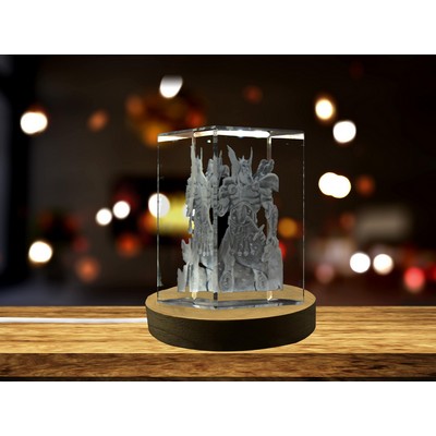 Odin 3D Engraved Crystal Trophy Award w/LED Base - Norse Mythology Recognition