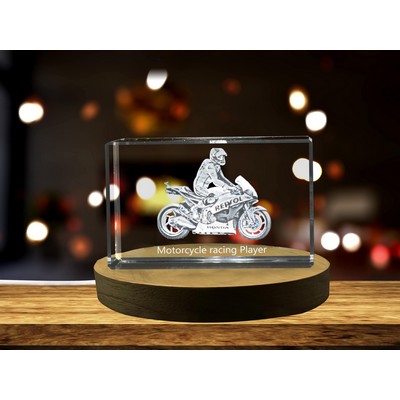 Motorcycle Racing Player 3D Engraved Crystal Trophy