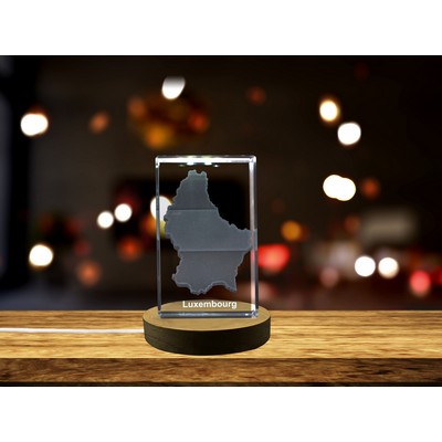 Luxembourg 3D Engraved Crystal Trophy Award w/LED Base