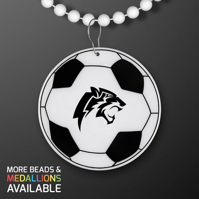 Soccer Ball Medallion with White Beaded Necklace (Non Light Up) - PRINTED