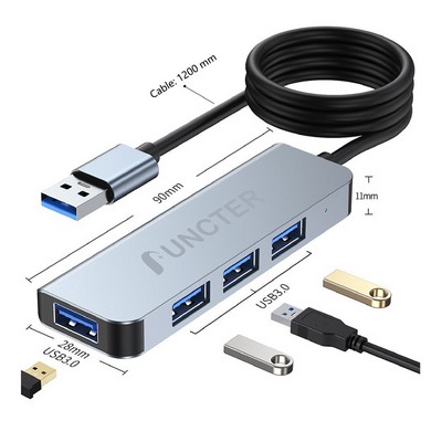 4" 1 USB C Hub USB Splitter 1.2M Long Cable USB Adapter