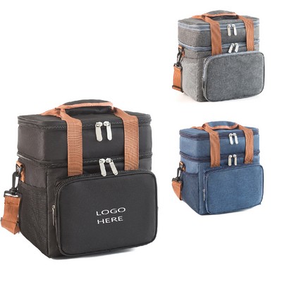 Double Deck Large Crossbody Lunch Bag With Handle