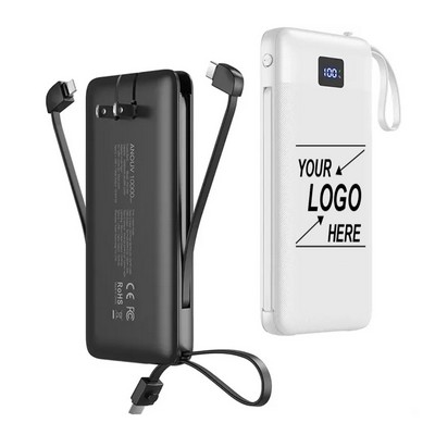 10000mAh Power Bank with AC Wall Plug and Built-in Cables