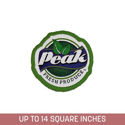 Custom Shape Woven Sticker (Stick-On) Up To 14 Sq. In. w/ Embroidered Edge