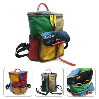Genuine Leather Vintage Contrast Backpack