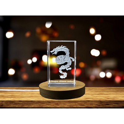 Dragon Zodiac Sign 3D Engraved Crystal Award w/LED Base