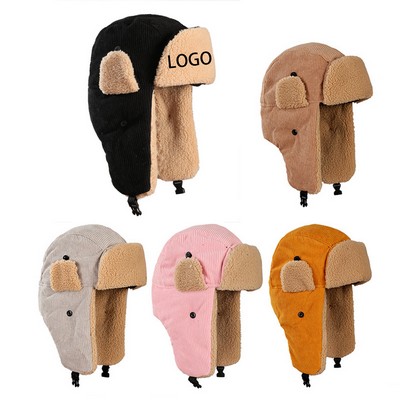 Unisex Corduroy Trapper Hat Trooper Hat