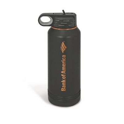 Powder Coated Black/Rose Gold Insulated Travel Water Bottle w/Straw