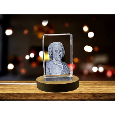 Jean Jacques Rousseau 3D Engraved Crystal Trophy Award - Gift for Philosophy Aficionados