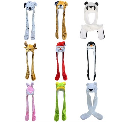 36'' Animal Hoodie Hat w/Attached Mittens