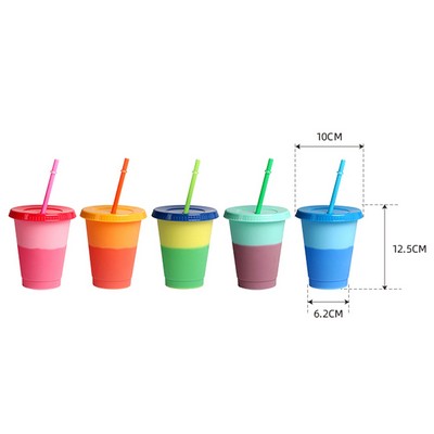 Handy 16 Oz. Plastic Color Changing Cup with Straw
