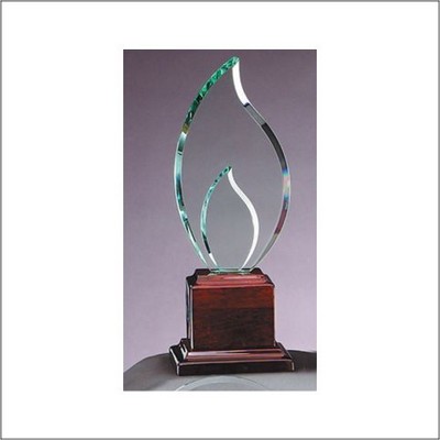 Glass Double Flame on Rosewood Base 4½" x 12"