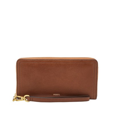 Fossil Logan Leather Rfid Zip Around Clutch Wallet Brown