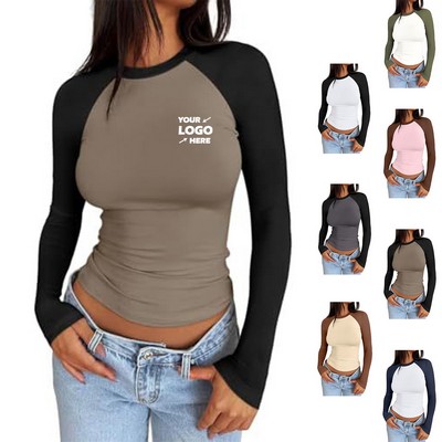 Stretch Color Block Cropped Tops for Women