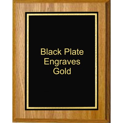 Oak Plaque 7" x 9" - Florentine Frame Designer Plate Black/Gold 5" x 7" Plate