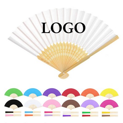 Folding Paper Fan with Bamboo Handle