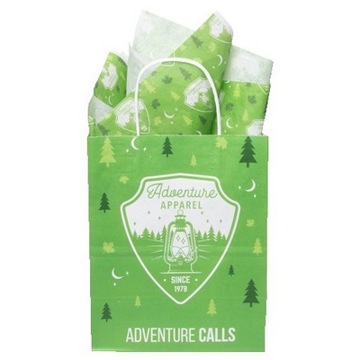 10.25" White Green Handle Shopper with Tissue Paper Bundle